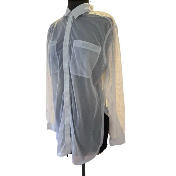 Y2K White Sheer Mesh Top Womens Size 10 Disco Futuristic Minimalist Soft Girl - Picture 2 of 6